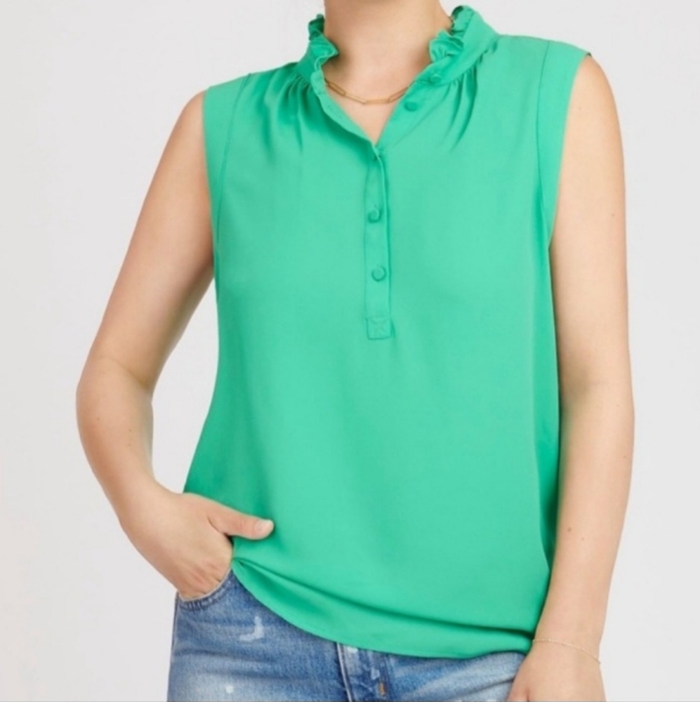 J. Crew Green Sleeveless Top Shirt Blouse Size Small NEW NWT Ruffle